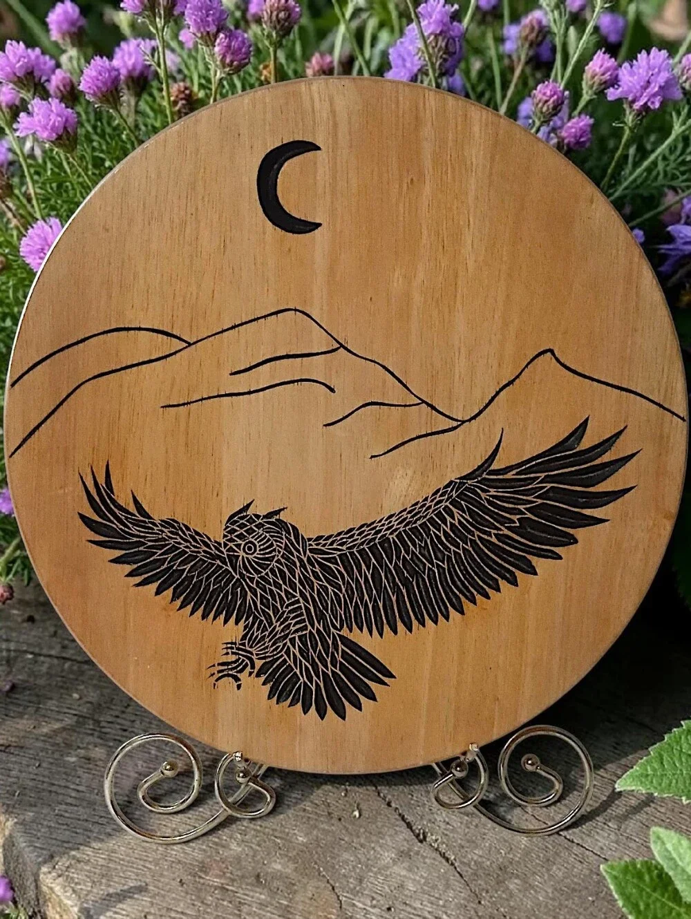 Hand Carved Owl Wooden Lazy Susan Turntable Serving Tray Rustic‎ Cabin Woodland